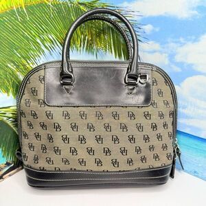 Vintage Dooney & Bourke Monogram Satchel Handbag Black Leather Trim USA Made